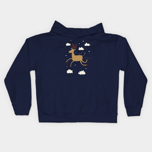 Flying Reindeer Kids Hoodie by NicSquirrell